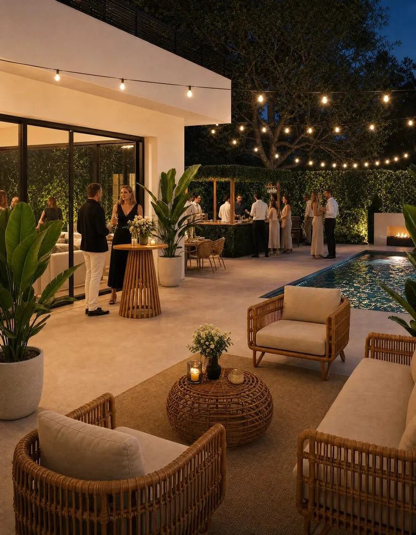 Backyard luxury pool setting